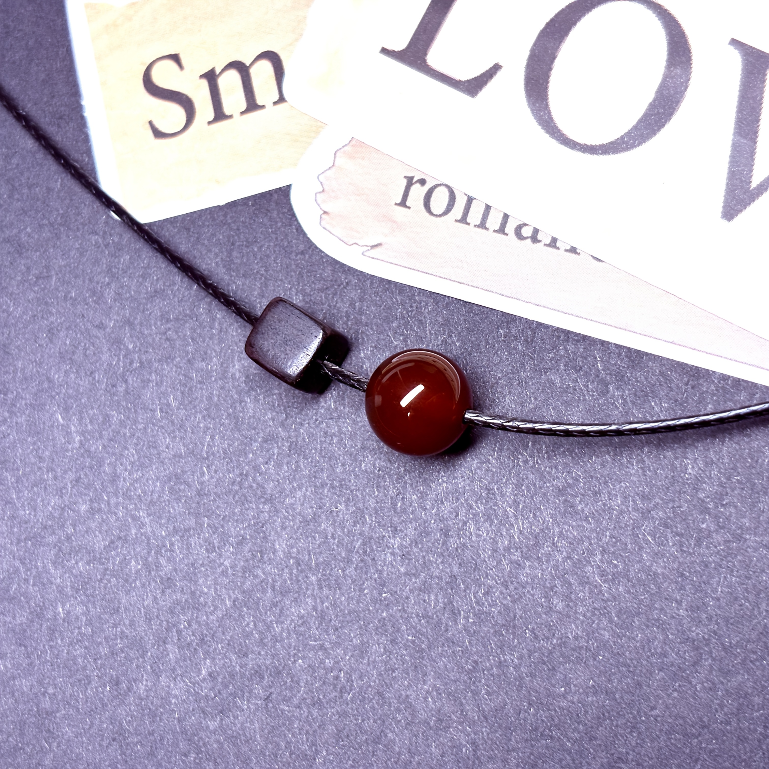 Women's Geometric Wooden Bead Red Agate Necklace